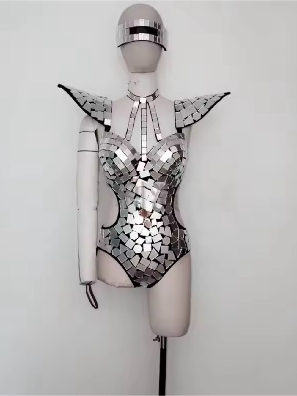 Silver Mirror Mosaic Statement Bodysuit - Women Jewelry